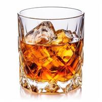 Glass of whiskey on white background. photo