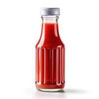 salsa de tomate botella en blanco antecedentes. generativo ai foto