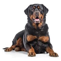 Rottweiler en blanco antecedentes. generativo ai foto