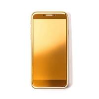 Golden smartphone on white background. photo