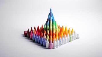 a tower of colored pencils on a white surface photo