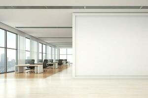 empty office with large blank wall and wooden floor AI Generative photo