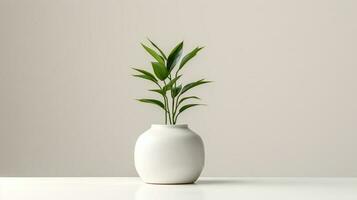a white vase with a green plant in it AI Generative photo