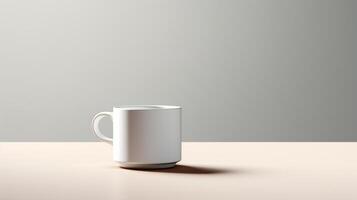 un blanco café taza sentado en un mesa ai generativo foto