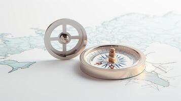 a gold compass on top of a world map photo