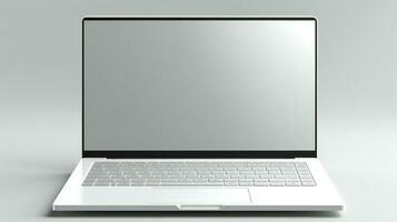 a white laptop with a blank screen on a white surface AI Generative photo