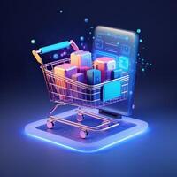 an illustration of a shopping cart with boxes on it photo