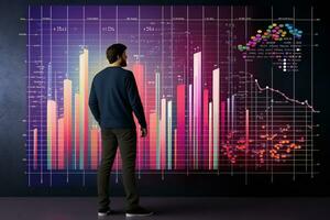 a man standing in front of a colorful bar chart AI Generative photo