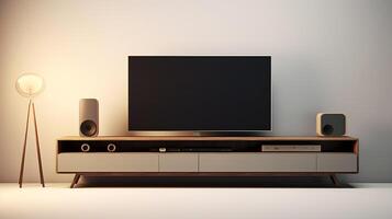 modern tv stand with speakers and a lamp AI Generative photo