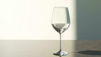 a wine glass sitting on a table with a light behind it AI Generative photo