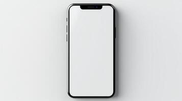 an iphone with a blank screen on a white surface AI Generative photo