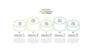 El vector de diseño de flujo de proceso de infografías planas 5 y el marketing se pueden utilizar para el diseño de flujo de trabajo, el diagrama, la presentación del informe anual y la línea de tiempo.