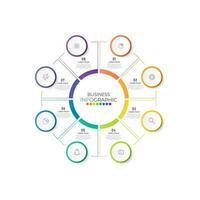 El vector de diseño de infografías de paso mínimo y los iconos se pueden utilizar para el diseño del flujo de trabajo, el diagrama y el informe anual. plantilla de diseño de línea de tiempo de infografía vectorial con 8 opciones, partes, pasos o procesos.