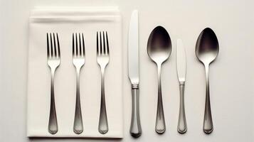 a set of silverware on a white napkin photo