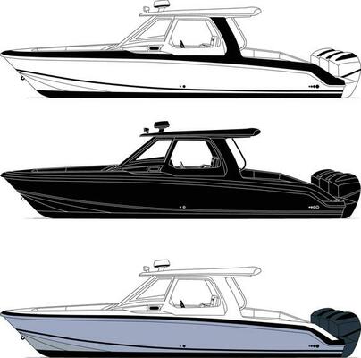 Boat vector, Fishing boat vector line art illustration and one color.