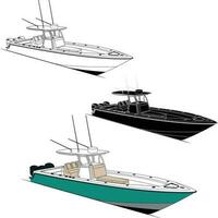 Boat vector, Fishing boat vector line art illustration and one color.