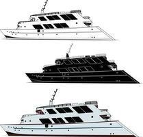 Yacht trip vector line art illustration with color.