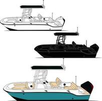 Boat Vector, line art and color image of side view fishing boat on a white background. vector