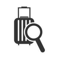 Vector illustration of suitcase search icon in dark color and white background