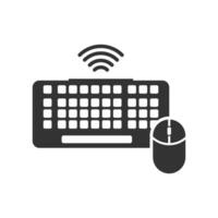 Vector illustration of wireless mouse and keyboard icon in dark color and white background