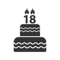 Vector illustration of 18 year old cake icon in dark color and white background