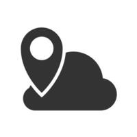 Vector illustration of cloud location icon in dark color and white background
