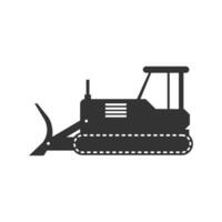 Vector illustration of bulldozer icon in dark color and white background