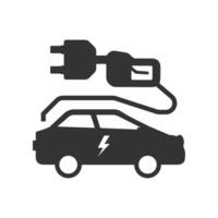 Vector illustration of electric car icon in dark color and white background