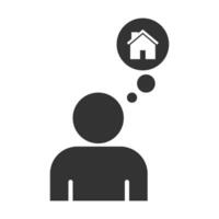 Vector illustration of thinking of home icon in dark color and white background