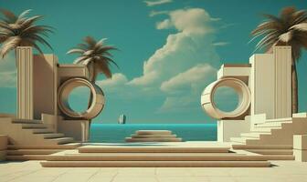 an image of a beach with a large circular structure AI Generative photo