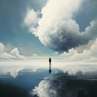 a man standing on the beach looking at the sky Ai generative photo