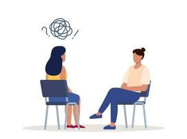 Female psychotherapist has an Individual session with her patient. Talk therapy concept. Vector illustration.