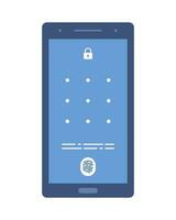 Smartphone with passcode lock screen interface, use biometric or enter pattern page. Vector illustration.