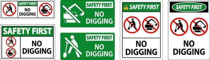 Safety First Sign, No Digging Sign vector