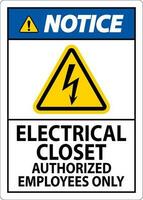 Notice Sign Electrical Closet - Authorized Employees Only vector