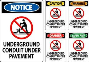 Danger Sign, Underground Conduit Under Pavement vector
