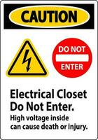 Caution Sign Electrical Closet - Do Not Enter. High Voltage Inside Can Cause Death Or Injury vector