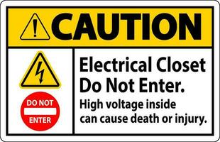 Caution Sign Electrical Closet - Do Not Enter. High Voltage Inside Can Cause Death Or Injury vector