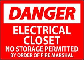 Danger Sign Electrical Closet - No Storage Permitted By Order Of Fire Marshal vector