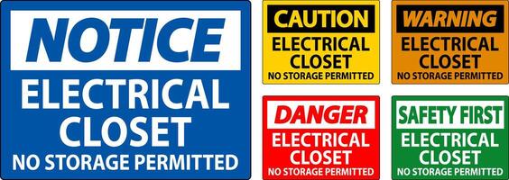 Notice Sign Electrical Closet - No Storage Permitted vector