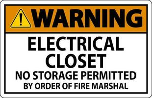 Warning Sign Electrical Closet - No Storage Permitted By Order Of Fire Marshal vector