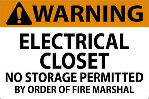 Warning Sign Electrical Closet - No Storage Permitted By Order Of Fire Marshal vector