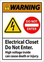 Warning Sign Electrical Closet - Do Not Enter. High Voltage Inside Can Cause Death Or Injury vector