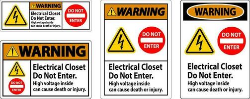 Warning Sign Electrical Closet - Do Not Enter. High Voltage Inside Can Cause Death Or Injury vector