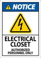 Notice Sign Electrical Closet - Authorized Personnel Only vector