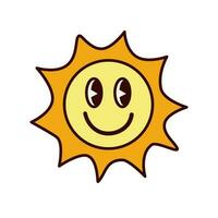 Groovy vibe illustration of sun with face vector