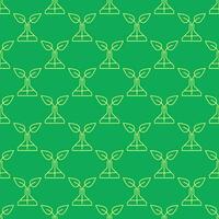 Flask with Plant vector Chemistry concept green outline seamless pattern