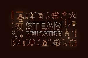 STEAM Education line Science concept horizontal golden banner. Vector Science, Tech, Engineering, Arts and Math Illustration