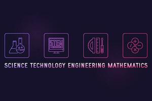 ciencia, tecnología, ingeniería, matemáticas línea vistoso ilustración - vástago concepto lineal horizontal bandera vector