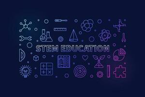 STEM Science, Technology, Engineering, Mathematics Education thin line concept colorful horizontal banner - vector Illustration